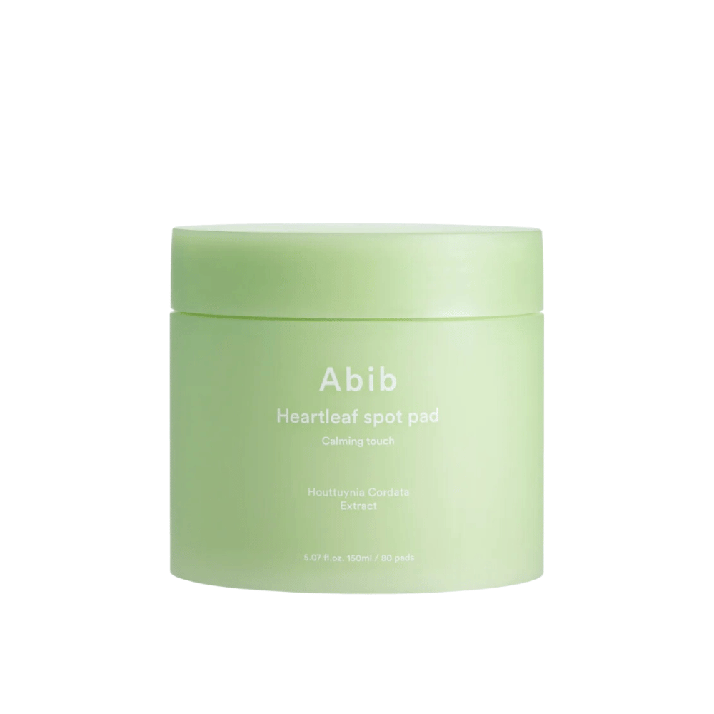 Pot avec Abib Heartleaf Spot Pad Calming Touch, tampons apaisants pour la peau avec extrait de Houttuynia Cordata.