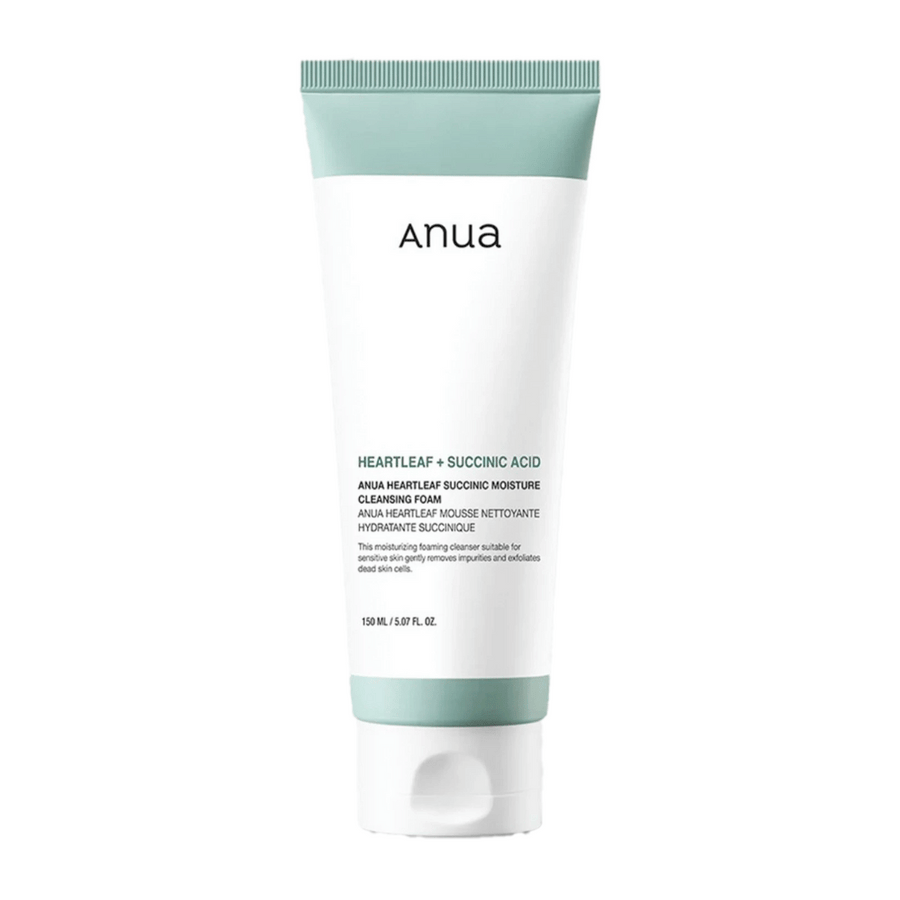 Anua Heartleaf Succinic Moisture Cleansing Foam est un nettoyant pour le visage doux mais efficace, adapté aux peaux sensibles. Avec de l'extrait de feuille de cœur et de l'acide succinique, il élimine les saletés et les impuretés tout en hydratant et apaisant la peau. Parfait pour une utilisation quotidienne.