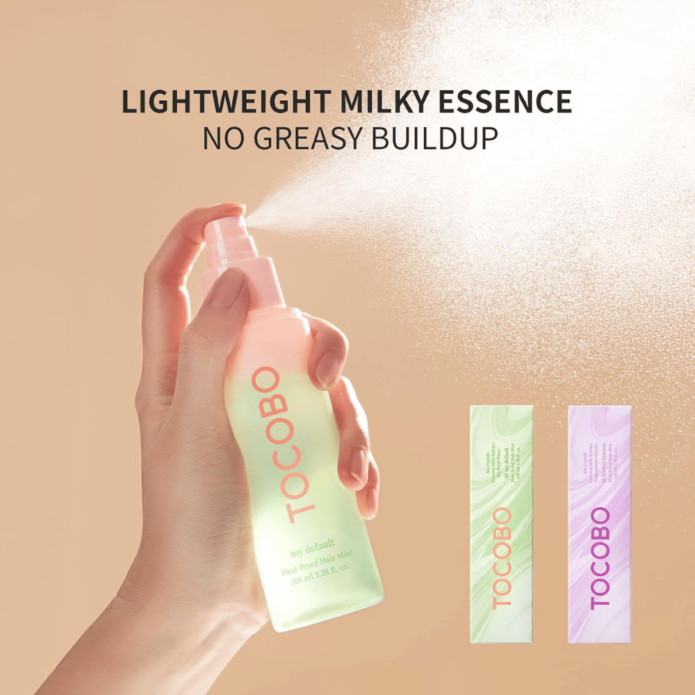 2. TOCOBO Heat Proof Hair Mist #02 My Default – brume cheveux légèrement laiteux qui se vaporise uniformément sans rendre les cheveux gras ou lourds