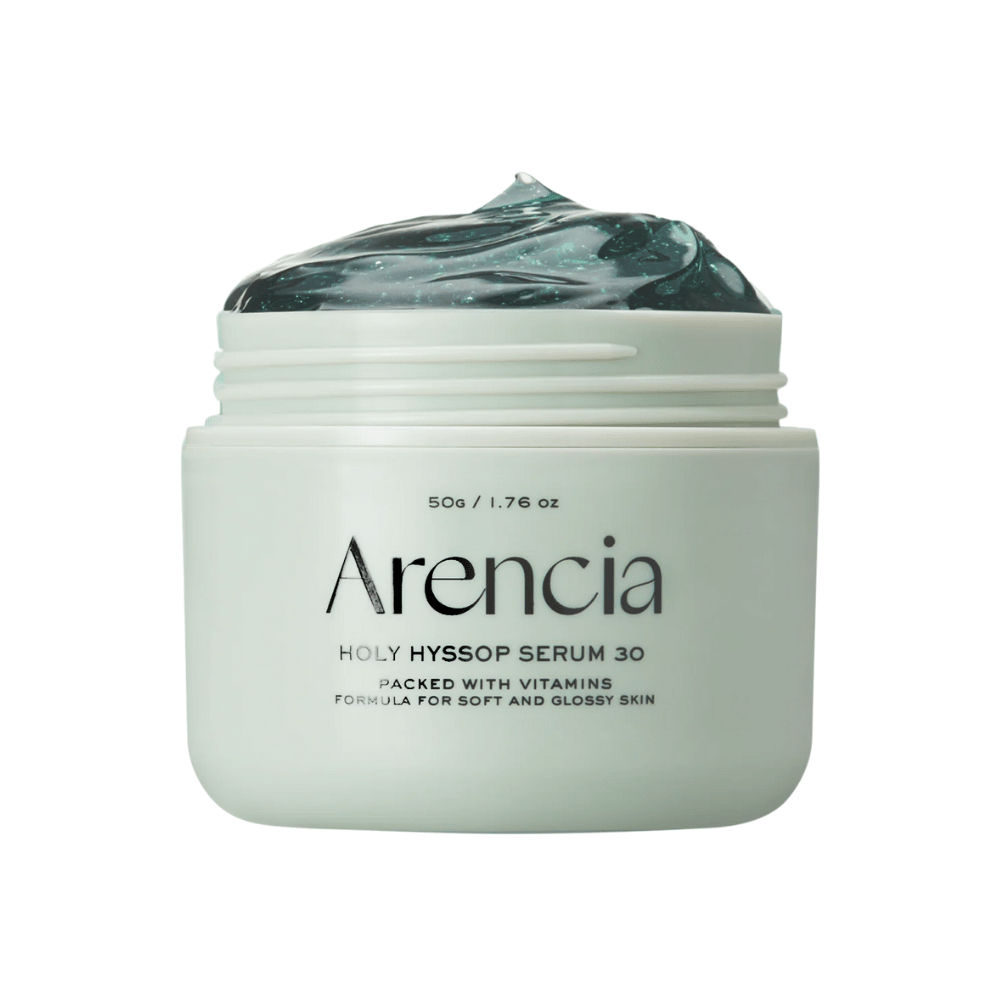 Arencia Holy Hyssop Serum 30 – sérum vitaminé puissant avec extrait de hysope française qui adoucit la peau et améliore la brillance et l'élasticité.