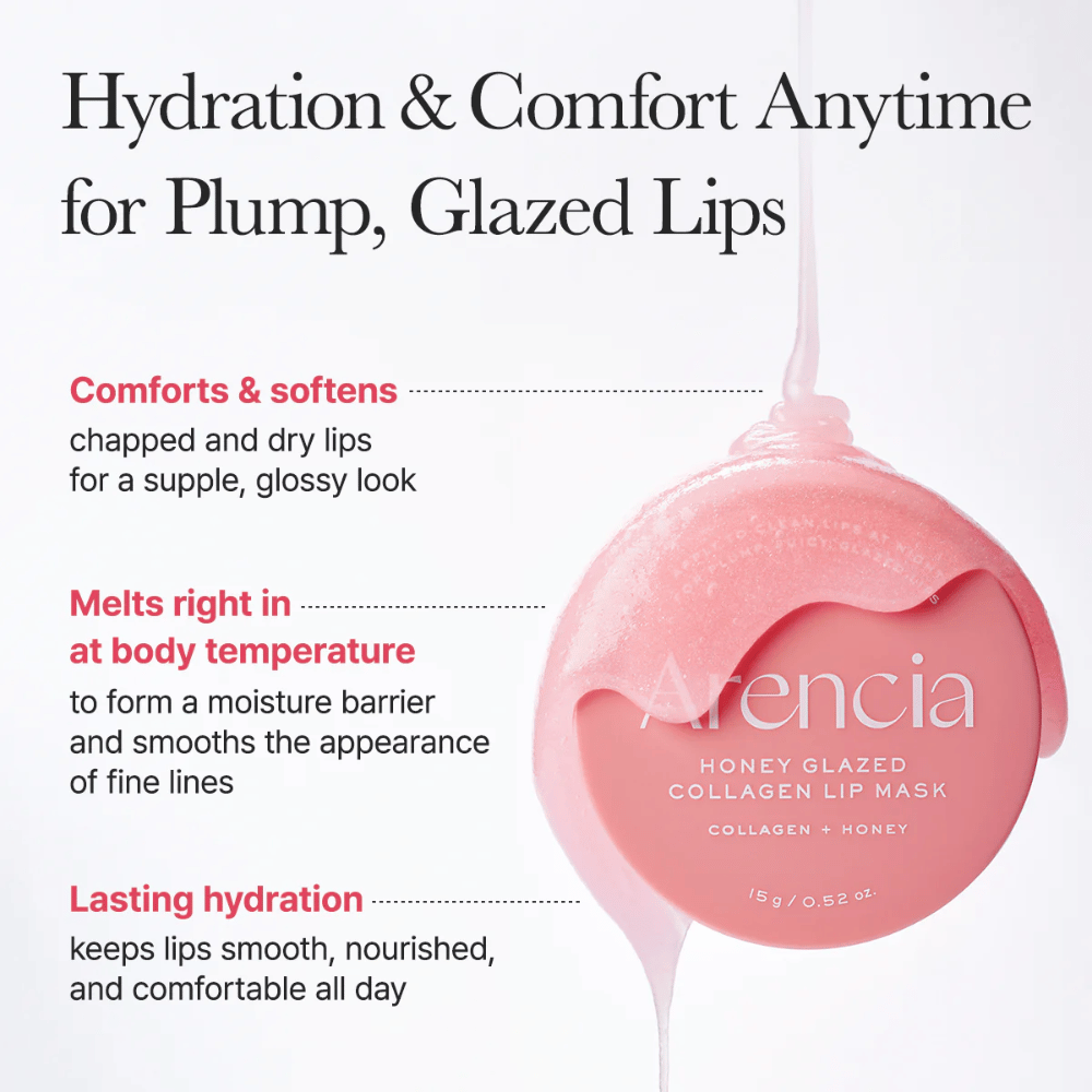 Image d'information décrivant comment le masque pour les lèvres adoucit les lèvres sèches, fond à la température du corps et procure un confort et une hydratation longue durée.