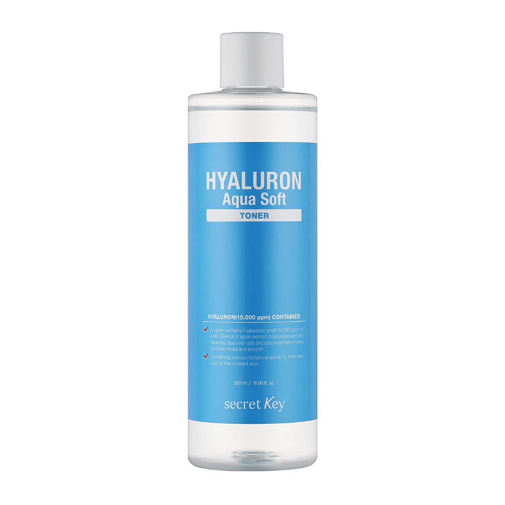 Secret Key Hyaluron Aqua Soft Toner – toner hydratant avec de l'acide hyaluronique qui donne une peau douce, lisse et rafraîchie avec une lueur naturelle.