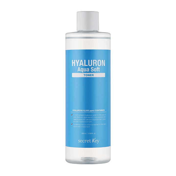 Secret Key Hyaluron Aqua Soft Toner – toner hydratant avec de l'acide hyaluronique qui donne une peau douce, lisse et rafraîchie avec une lueur naturelle.