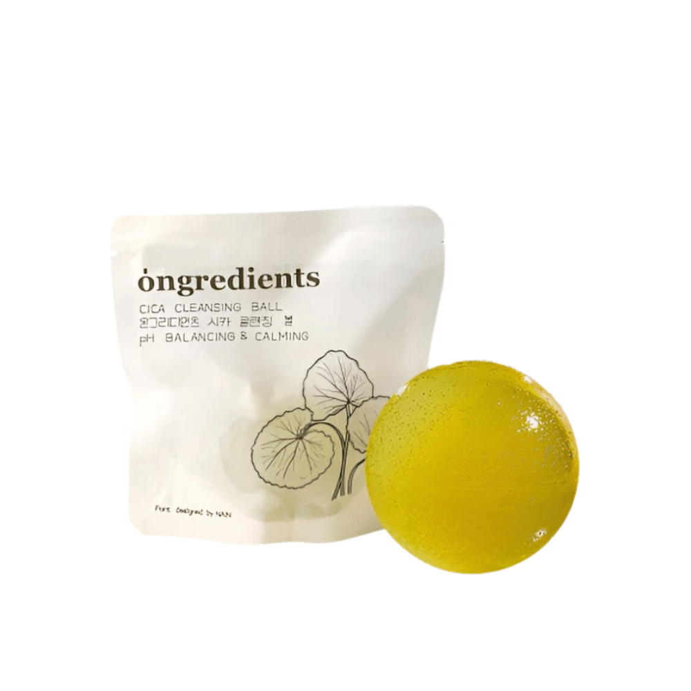 Ongredients Jeju Cica Cleansing Ball – boule nettoyante naturelle avec centella asiatica qui équilibre le pH et apaise la peau.