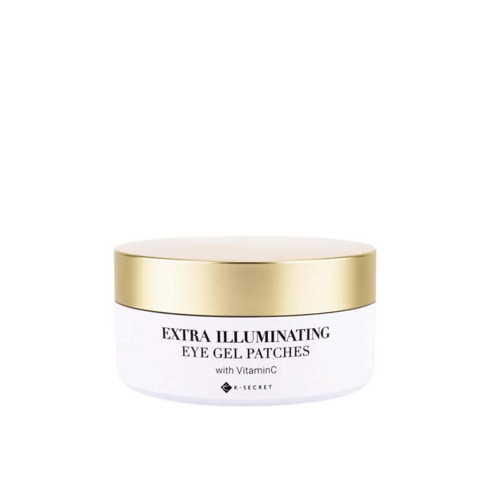 Pot avec K-Secret Extra Illuminating Eye Gel Patches avec vitamine C et couvercle doré.