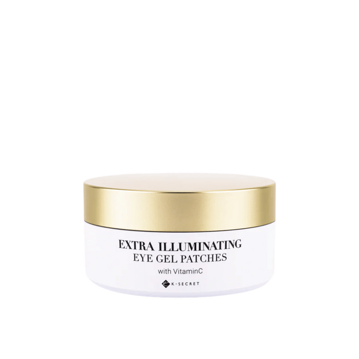 Pot avec K-Secret Extra Illuminating Eye Gel Patches avec vitamine C et couvercle doré.