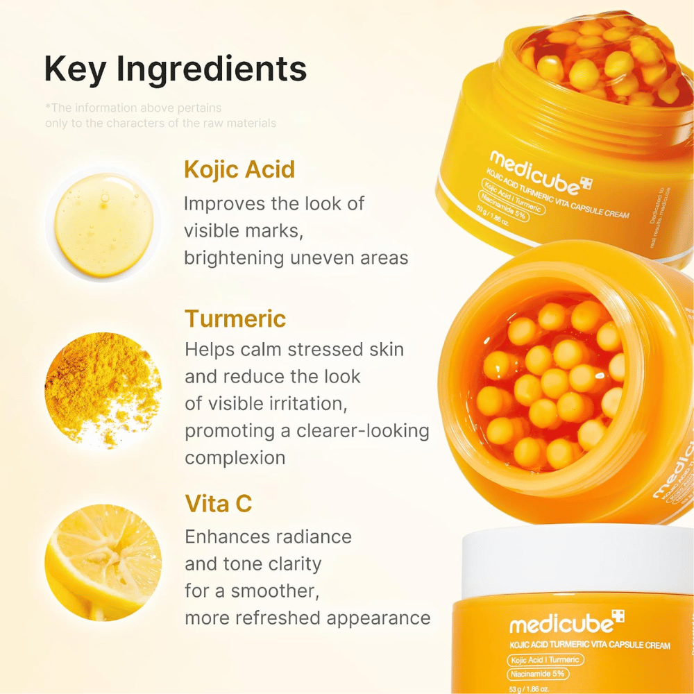 3. Medicube Kojic Acid Turmeric Vita Capsule Cream – crème visage avec acide kojique, curcuma et vitamine C pour un teint plus uniforme