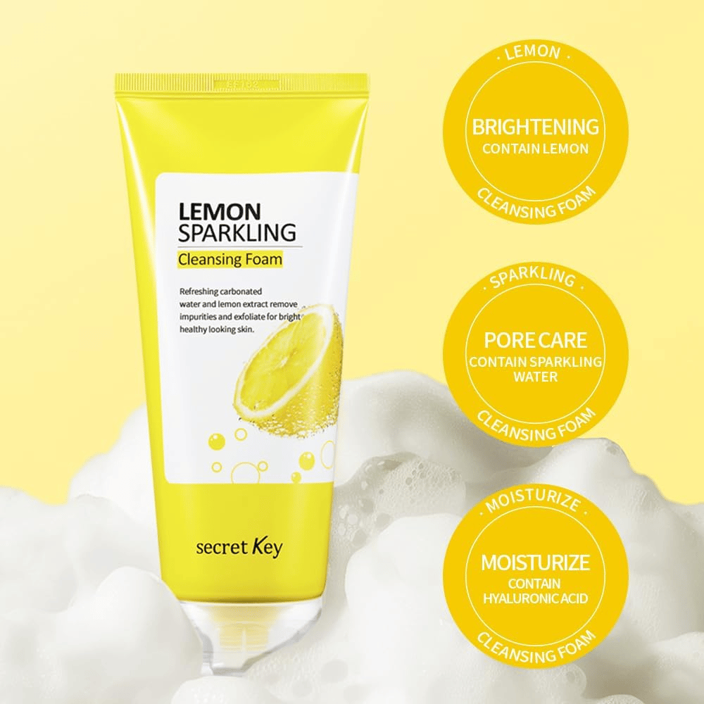Secret Key Lemon Sparkling Cleansing Foam – nettoyant moussant pour le visage qui nettoie les pores, hydrate avec de l'acide hyaluronique et illumine la peau.