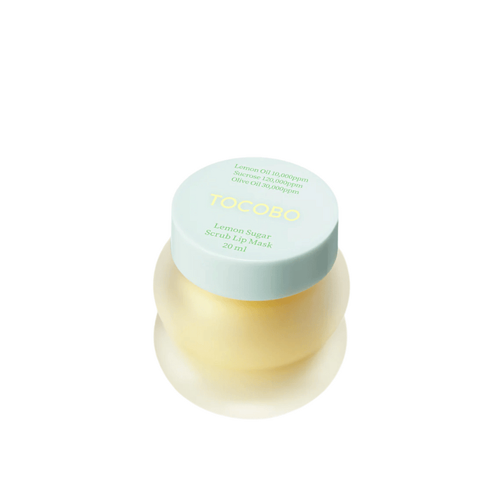 Image du produit sur un pot fermé de Tocobo Lemon Sugar Scrub Lip Mask 20 ml, sur fond blanc.