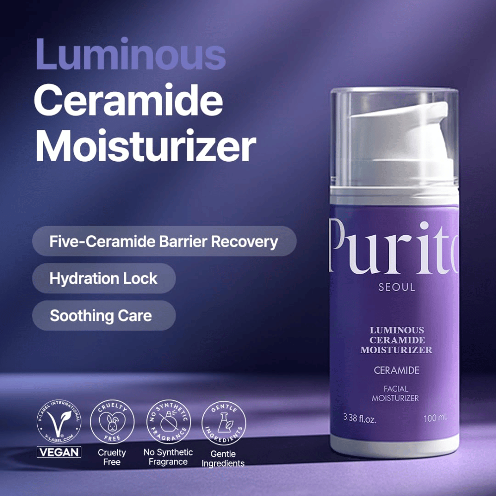 Purito Luminous Ceramide Moisturizer – crème visage coréenne avec des céramides qui aident à réparer la barrière cutanée, à retenir l'humidité et à obtenir une texture de peau plus uniforme.