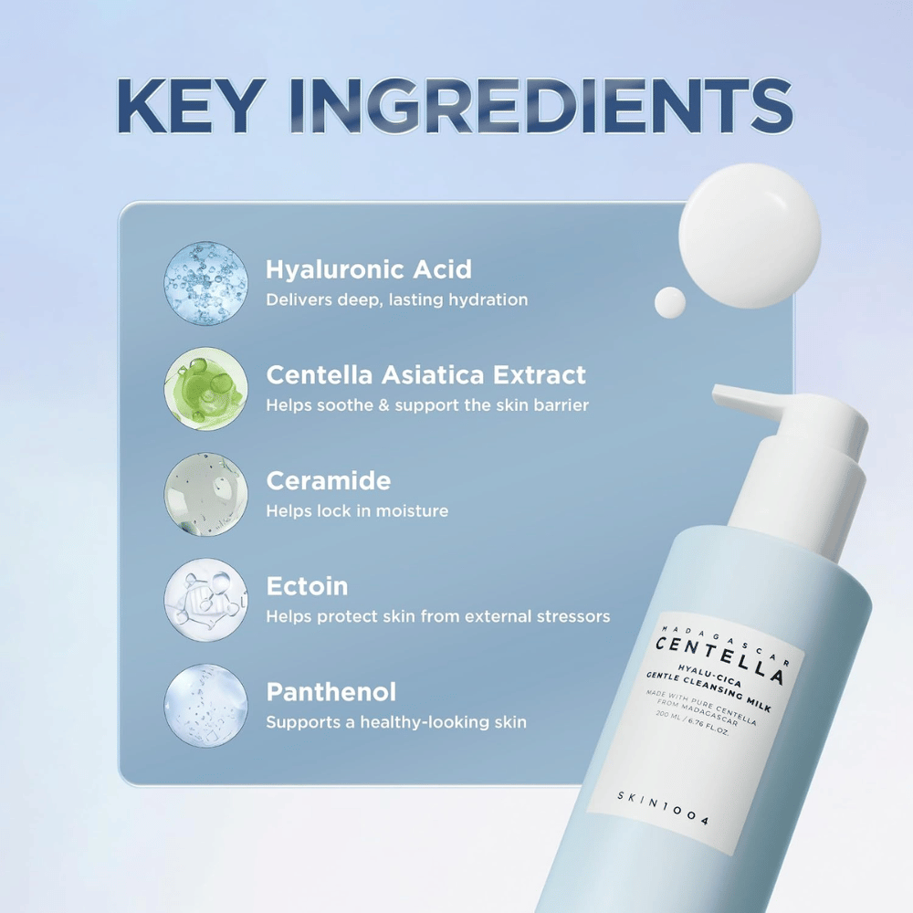 SKIN1004 Madagascar Centella Hyalu-Cica Gentle Cleansing Milk – acide hyaluronique, centella, céramides, ectoïne et panthénol