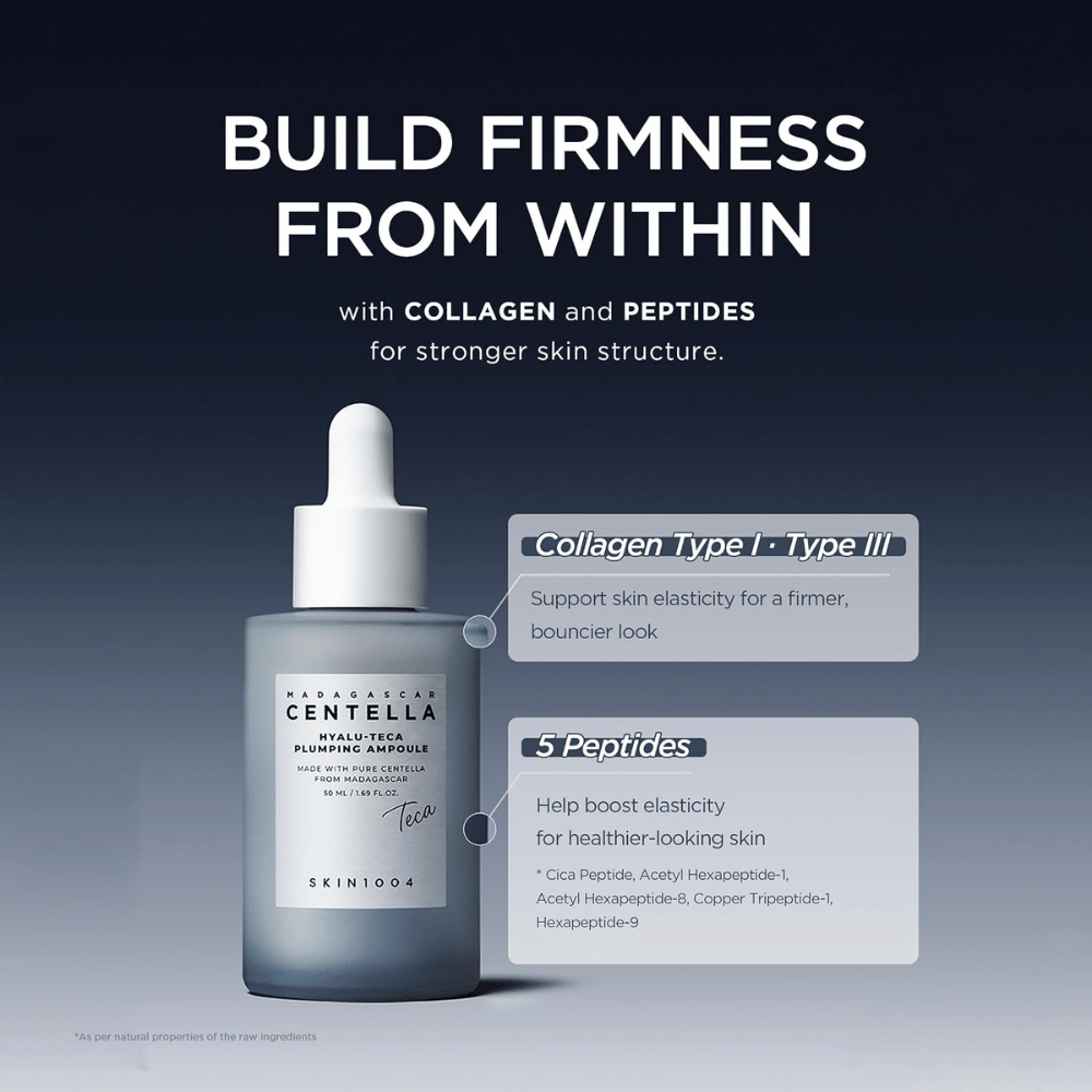 2. SKIN1004 Madagascar Centella Hyalu-Teca Plumping Ampoule – collagène de type I et III ainsi que cinq peptides pour une élasticité de la peau améliorée