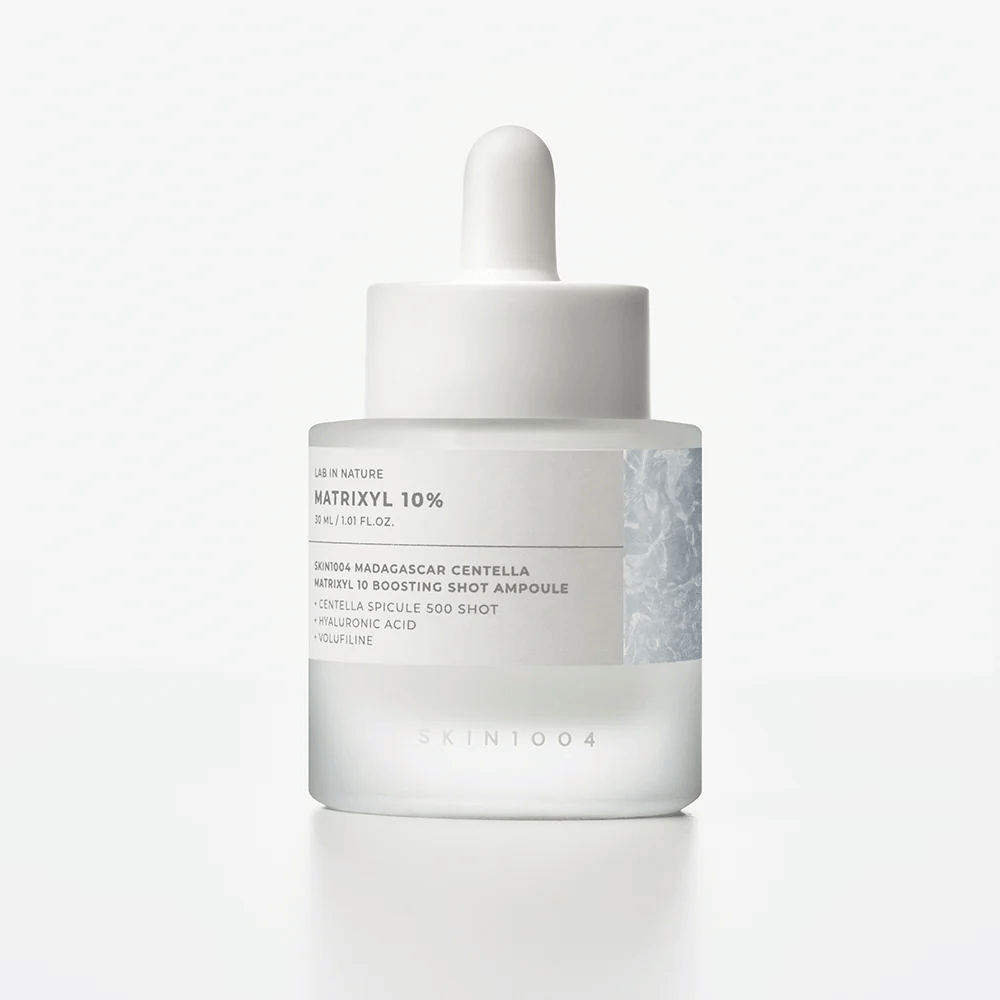 SKIN1004 Madagascar Centella Matrixyl 10 Boosting Shot Ampoule dans l'emballage d'origine – sérum facial avec Matrixyl 10 %, acide hyaluronique et centella pour une peau repulpée et lisse.