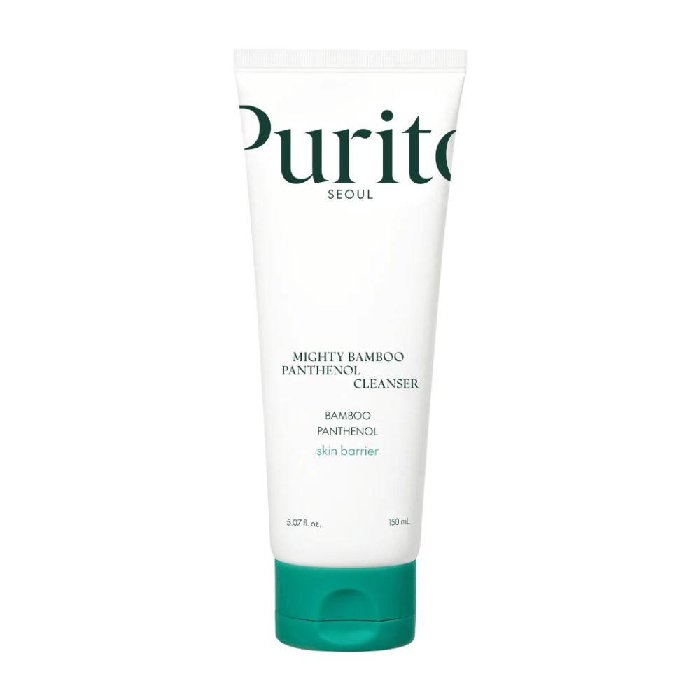Purito Mighty Bamboo Panthenol Cleanser – un nettoyant visage doux et végan avec du bambou et du panthénol qui renforce la barrière cutanée et nettoie sans dessécher.