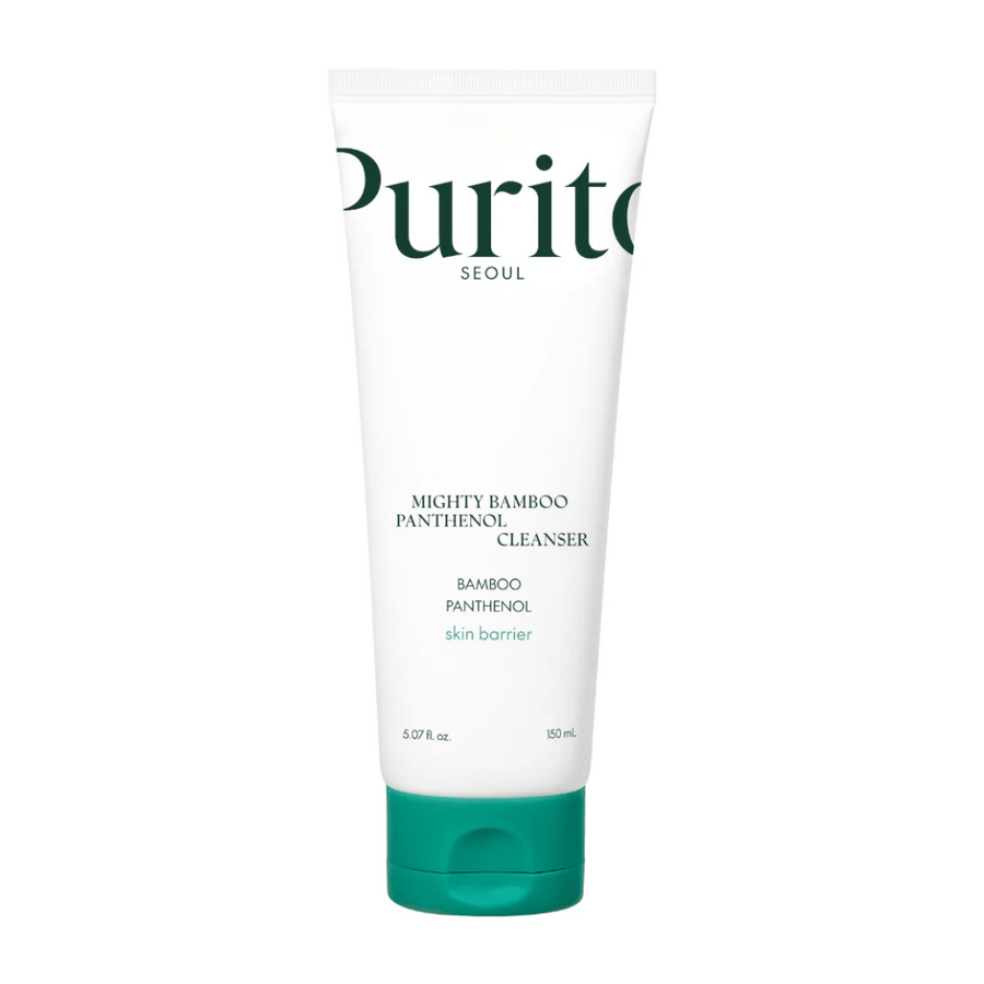 Purito Mighty Bamboo Panthenol Cleanser – un nettoyant visage doux et végan avec du bambou et du panthénol qui renforce la barrière cutanée et nettoie sans dessécher.