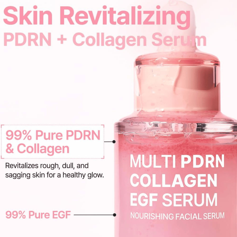 Purito Multi PDRN Collagen EGF Serum avec PDRN, collagène et EGF pour l’éclat, l’élasticité et un soin revitalisant de la peau.