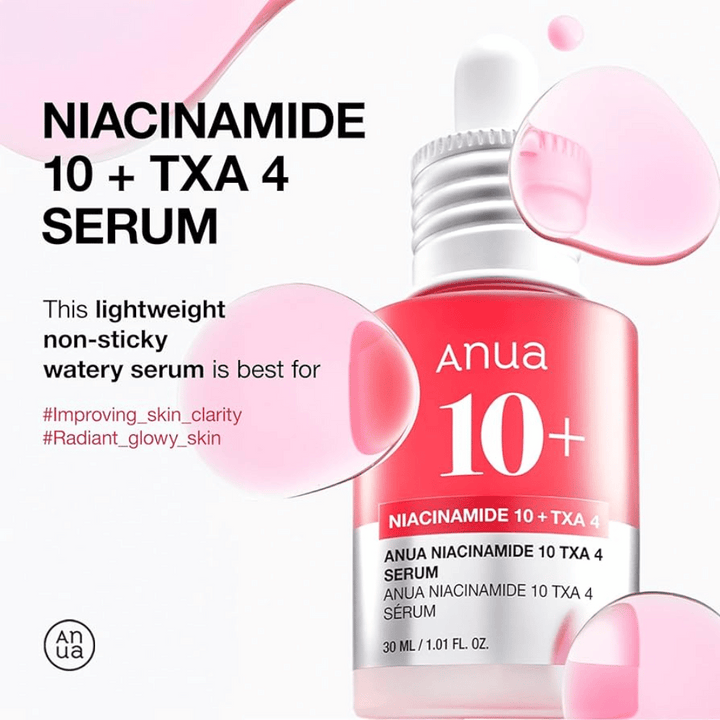 Sérum léger à base d'eau avec 10% de niacinamide et 4% d'acide tranexamique. Formule non collante qui améliore la clarté de la peau et donne un éclat radieux.