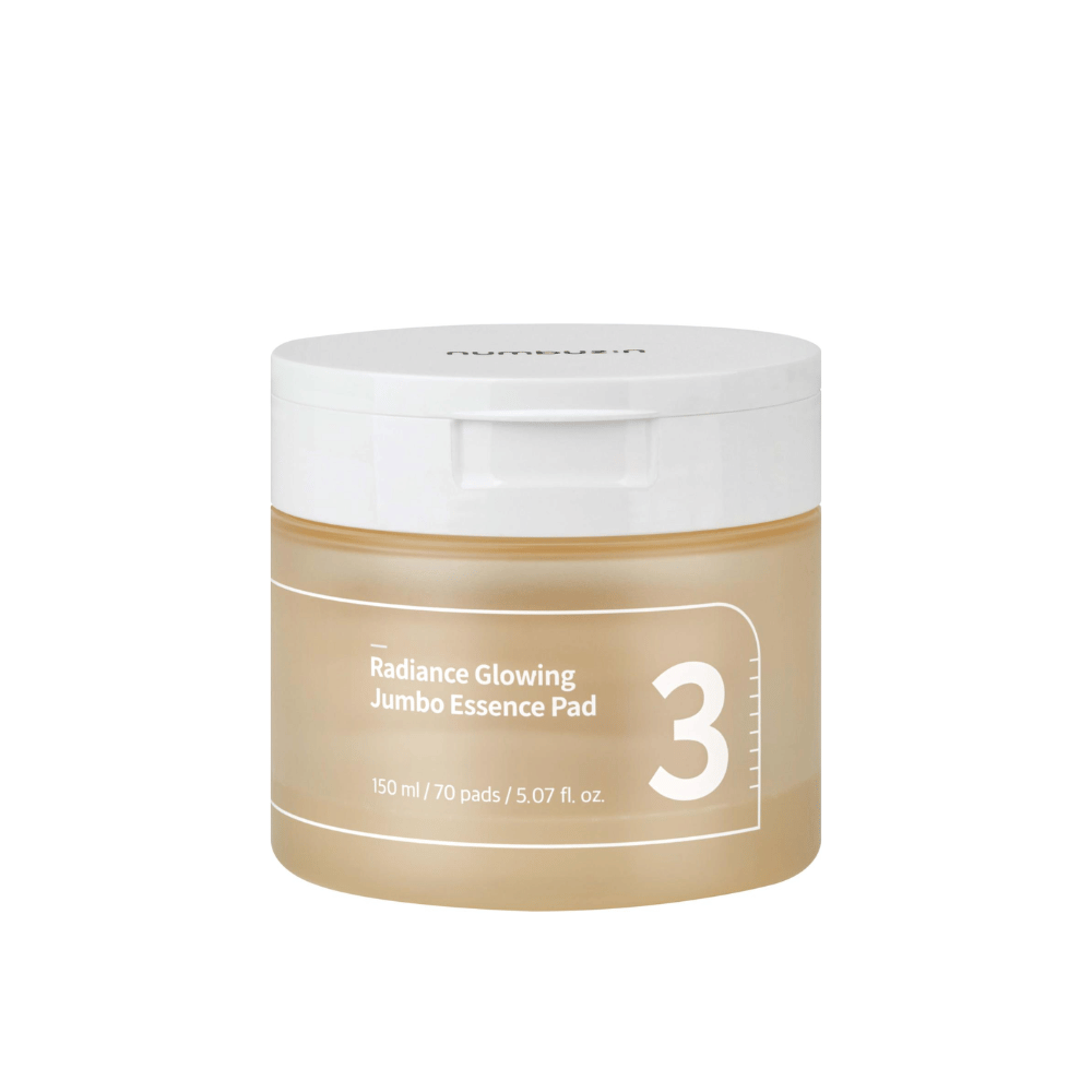 Image du produit sur un pot fermé avec numbuzin No. 3 Radiance Glowing Jumbo Essence Pad, 150 ml / 70 tampons.