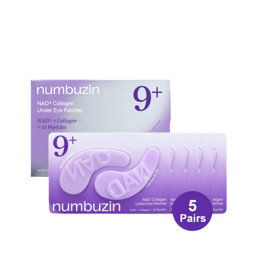 Emballage de numbuzen No.9 NAD+ Collagen Under Eye Patches – 5 paires de patchs riches en collagène avec NAD+ et peptides.