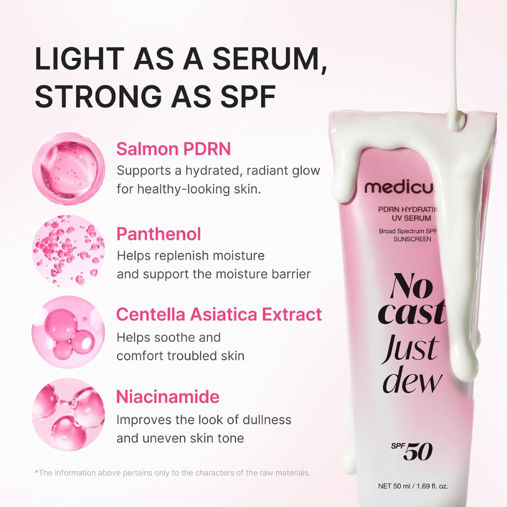 4. Medicube PDRN Hydrating UV Serum SPF 50+ – protection solaire avec PDRN, panthénol, centella asiatica et niacinamide