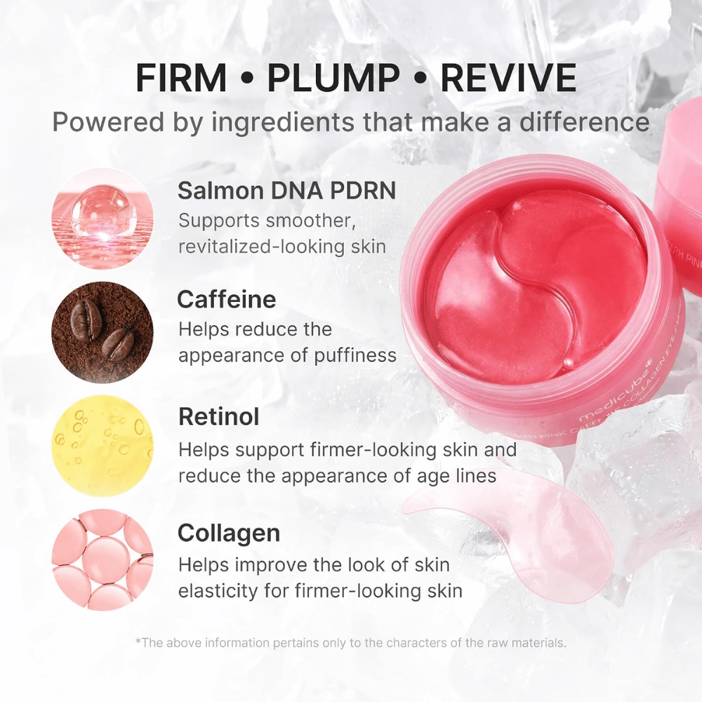 3. Medicube PDRN Pink Caffeine Collagen Eye Patch – avec PDRN, caféine, rétinol et collagène pour une peau plus ferme et une réduction des poches