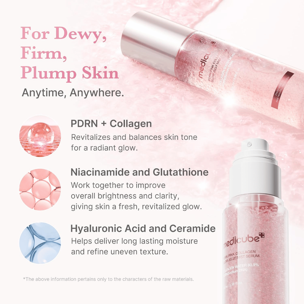 4. Medicube PDRN Pink Collagen Glow Jelly Mist Serum – brume hydratante avec PDRN, collagène, niacinamide et acide hyaluronique