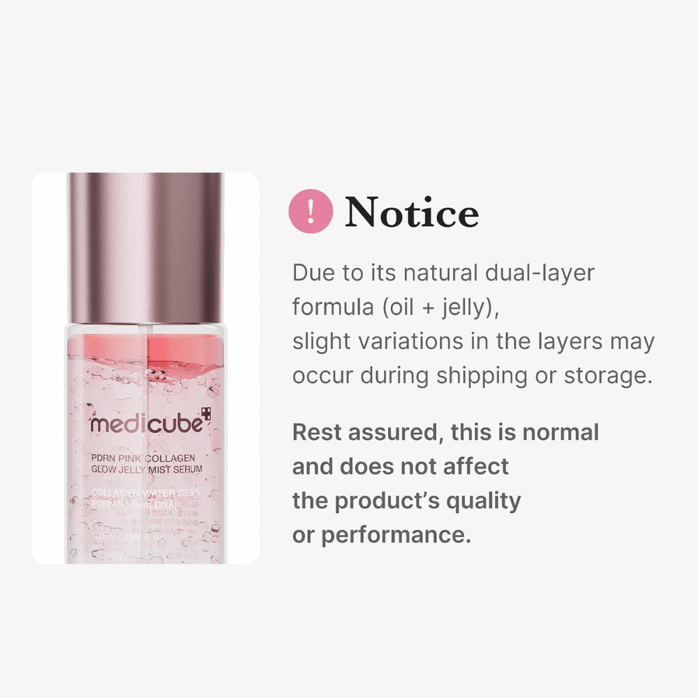 1. Medicube PDRN Pink Collagen Glow Jelly Mist Serum – formule biphasée à l’huile et à la gelée pouvant se séparer naturellement