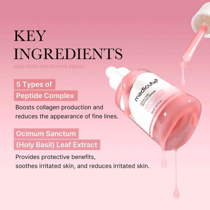 Medicube Rose PDRN Pink Peptide Serum – Sérum nourrissant pour une peau plus ferme et apaisée.

💖 5 types de complexes de peptides – Stimule la production de collagène et réduit les rides fines.
🌿 Extrait d'Ocimum Sanctum (Basilic Sacré) – Protège, apaise et réduit les irritations.

Parfait pour une peau plus uniforme, hydratée et éclatante !