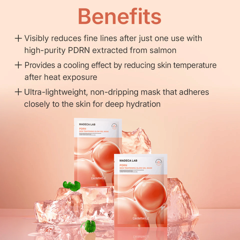 MADECA LAB PDRN Skin Tightening Glow Gel Mask – masque en gel raffermissant avec PDRN de saumon qui procure un effet rafraîchissant, une hydratation intense et une peau visiblement plus lisse.
