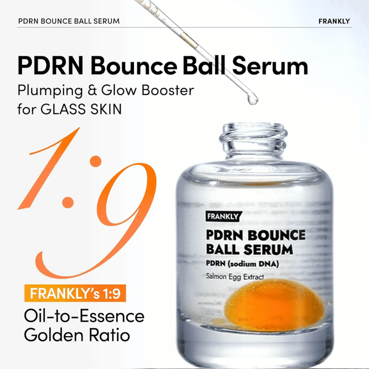 FRANKLY PDRN Bounce Ball Serum – sérum hydratant et raffermissant avec un ratio unique de 1:9 d'huile à essence pour un effet peau de verre.