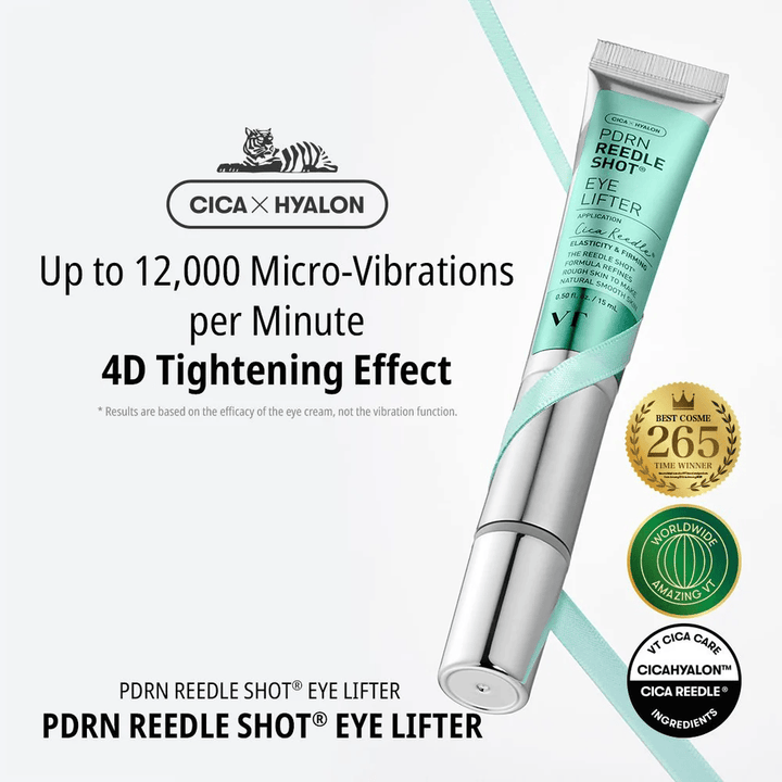 Crème contour des yeux de VT Cosmetics avec PDRN et micro-vibration qui réduit les ridules, hydrate en profondeur et offre une peau plus ferme autour du contour des yeux