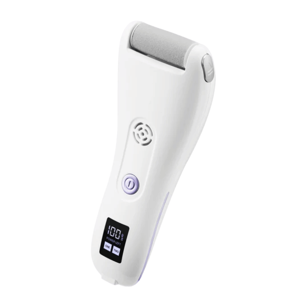 9. BAREN Pedi Mate Dual Power Vacuum Type Electric Callus Remover – lime électrique rechargeable blanche avec écran numérique et détails violets