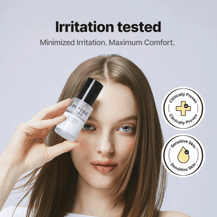 Femme tenant COSRX Peptide 132 Hair Serum – formule testée cliniquement pour peau sensible et confort maximal.