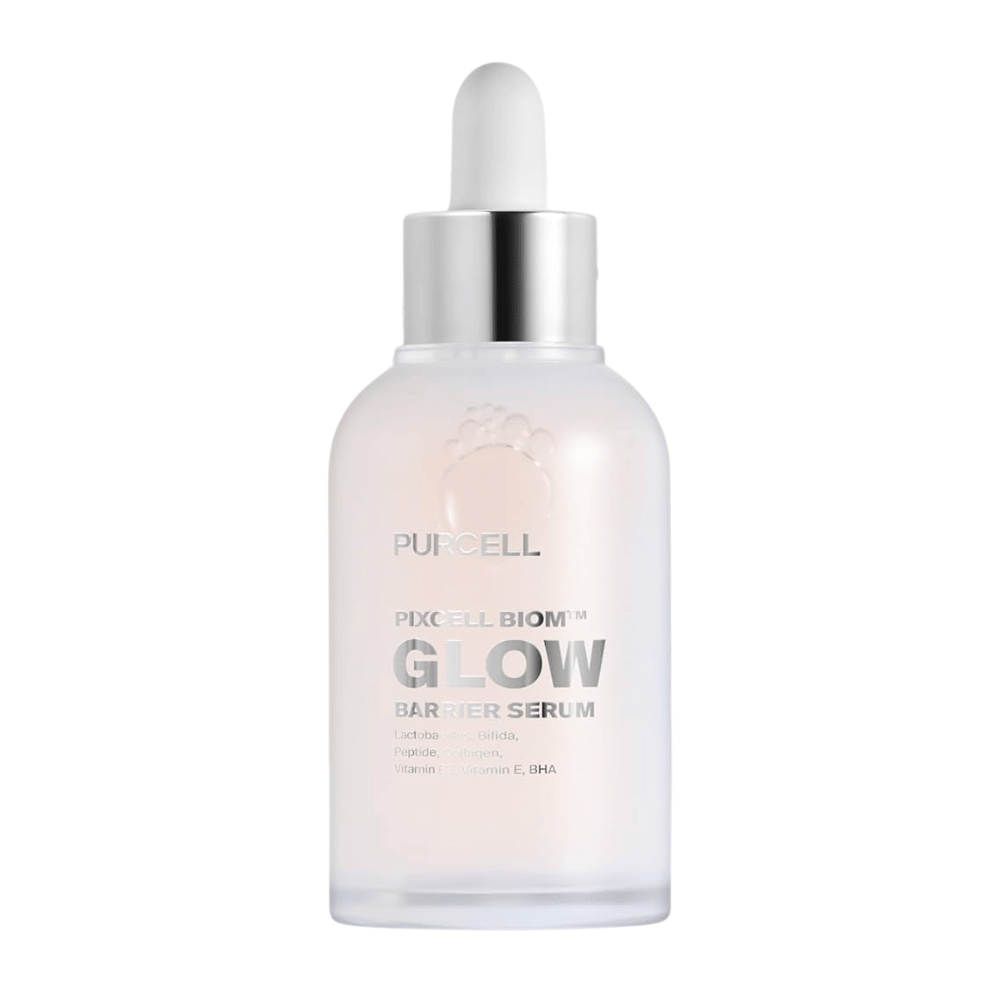 Image du produit de PURCELL Pixcell Biom Glow Barrier Serum dans une bouteille en verre dépoli avec pipette – renforce la barrière cutanée et donne un éclat naturel.