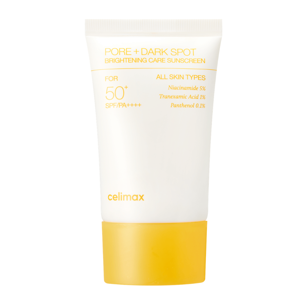 Celimax Pore+Dark Spot Brightening Care Sunscreen SPF50+ PA++++ – crème solaire coréenne légère avec niacinamide et acide tranexamique pour une peau plus lumineuse et uniforme