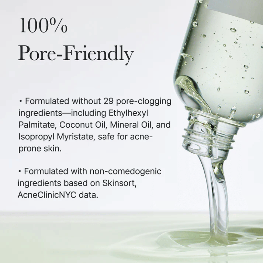 Gros plan sur Arencia Pore Melt Mochi Cleansing Oil versée, montrant la texture légère de l'huile qui s'émulsionne rapidement et nettoie les pores en profondeur sans obstruer.