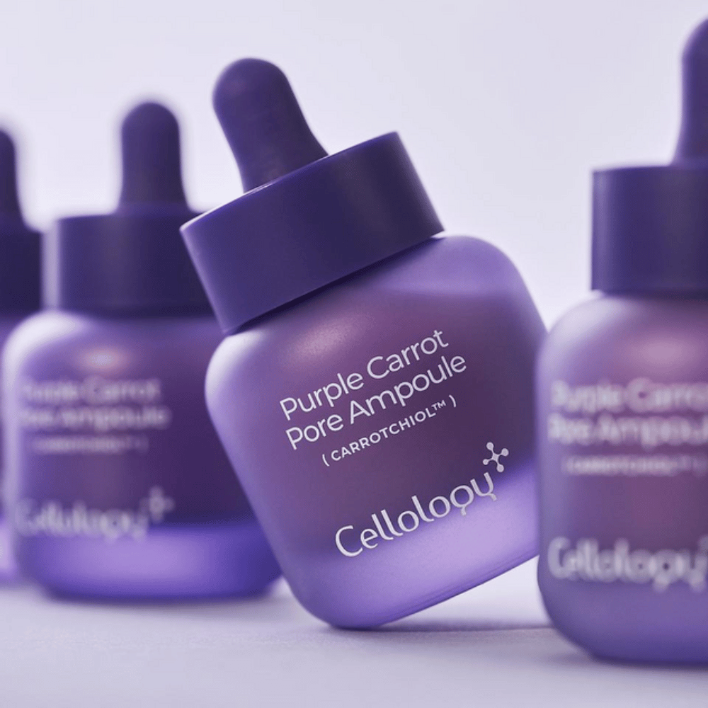 Cellology Purple Carrot Pore Ampoule – ampoule de soin coréenne avec Carrotchiol pour les pores et la texture irrégulière de la peau.
