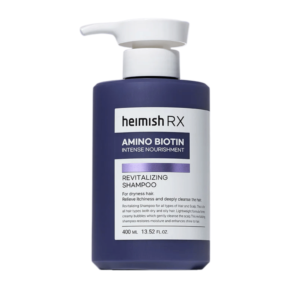 Heimish RX Amino Biotin Revitalizing Shampoo 400 ml – shampoo nourrissant pour cheveux secs et ternes, avec de la biotine et des acides aminés pour renforcer et hydrater les cheveux et le cuir chevelu.