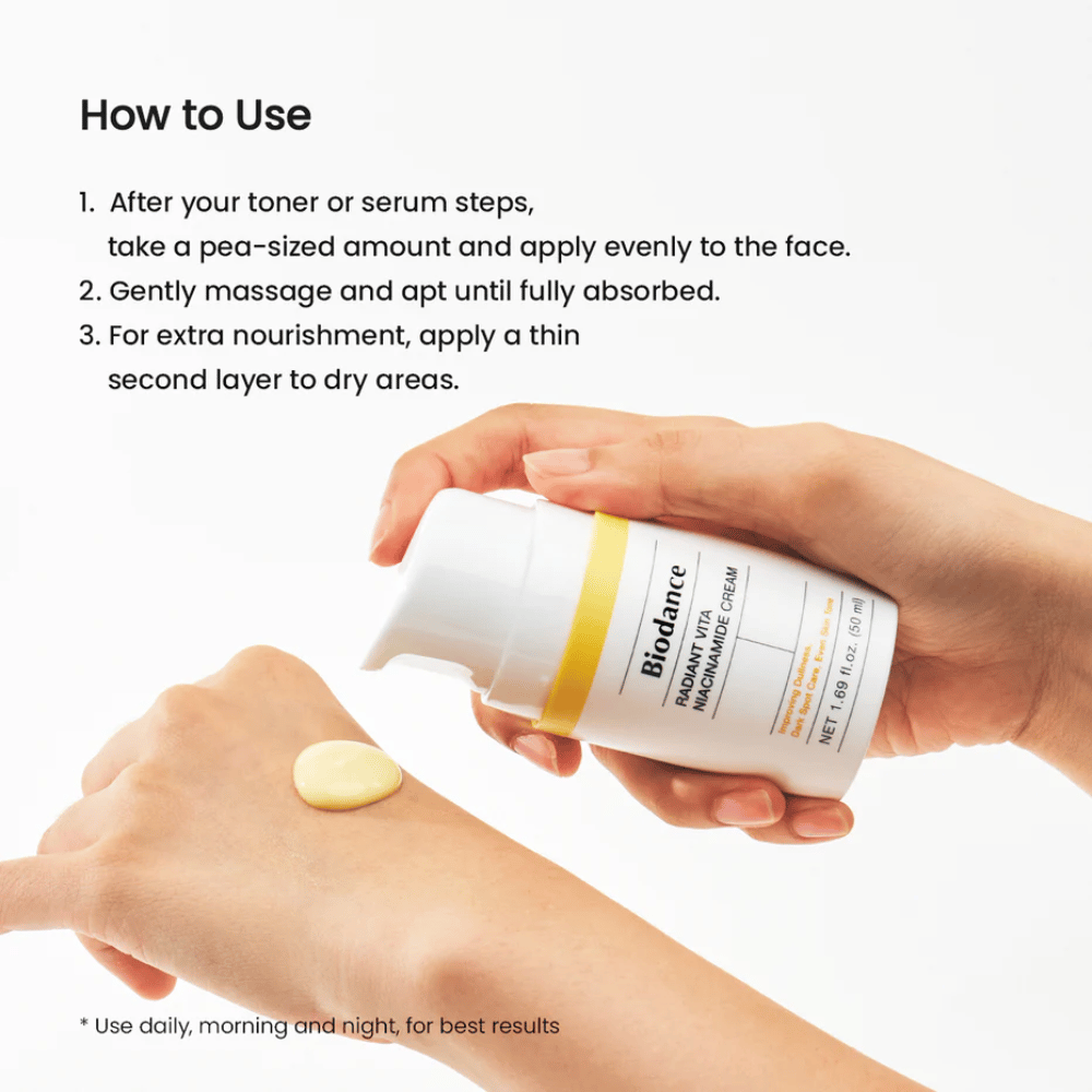 Comment utiliser la Biodance crème de niacinamide – application après toner visage ou sérum