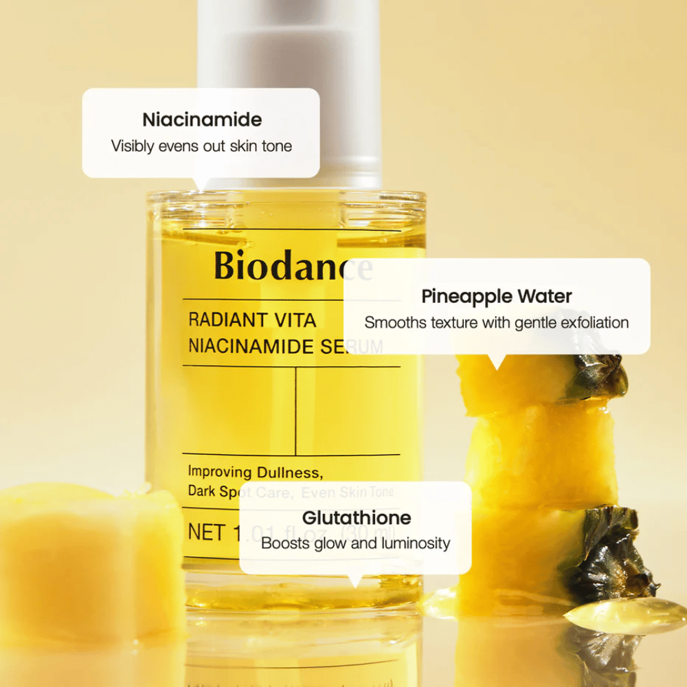 Biodance Radiant Vita Niacinamide Serum avec niacinamide, eau d'ananas et glutathion pour l'éclat, le teint uniforme et une exfoliation douce