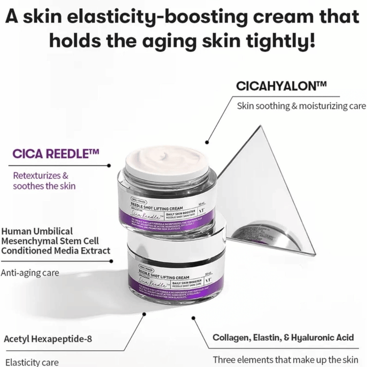 VT Cosmetics Reedle Shot Lifting Cream crème visage avec Cica Reedle qui améliore l’élasticité de la peau, hydrate et donne une peau plus ferme.