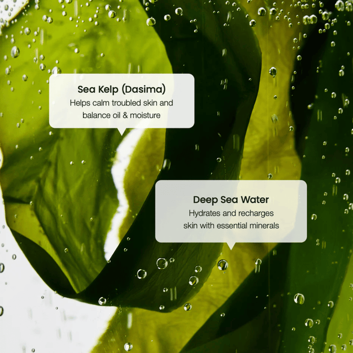 Extrait d'algues marines et eau de mer profonde dans Biodance Refreshing Sea Kelp Serum – hydrate et équilibre la peau.