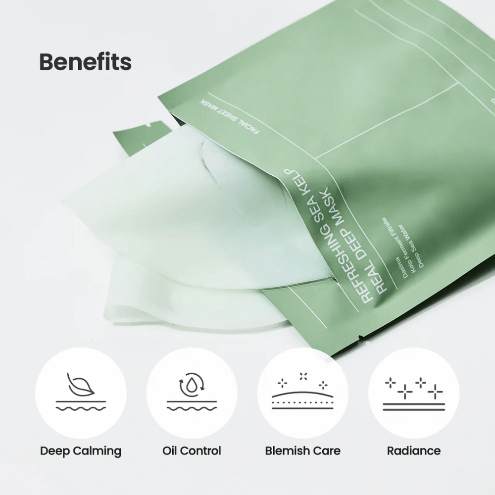 Avantages de Refreshing Sea Kelp Real Deep Mask:
🌿 Effet apaisant profond
💧 Contrôle de l'huile
✨ Soin des imperfections
🌟 Éclat et peau radieuse