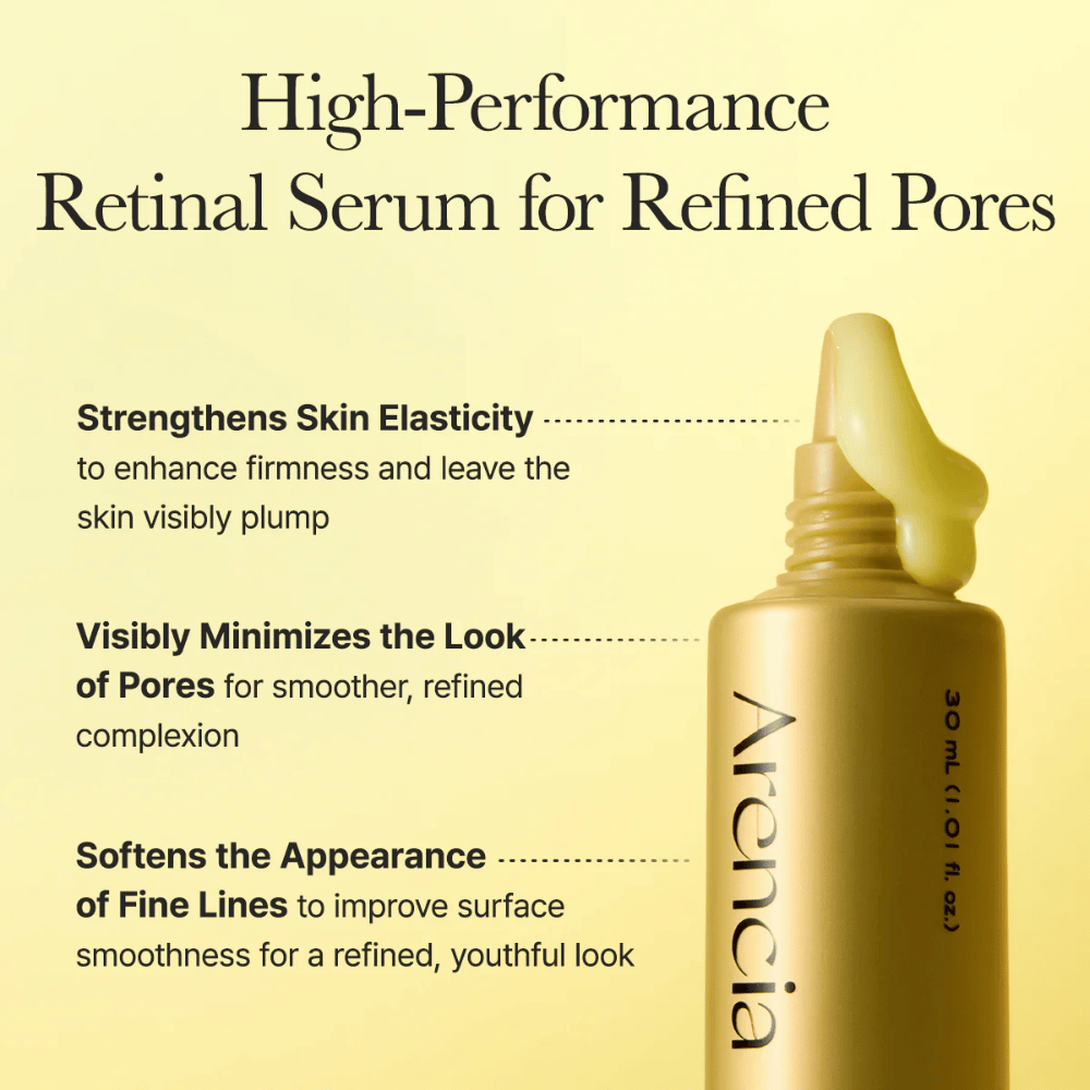 Image d'information sur Arencia Retinal Booster Shot qui renforce l'élasticité de la peau, minimise la visibilité des pores et adoucit les ridules.