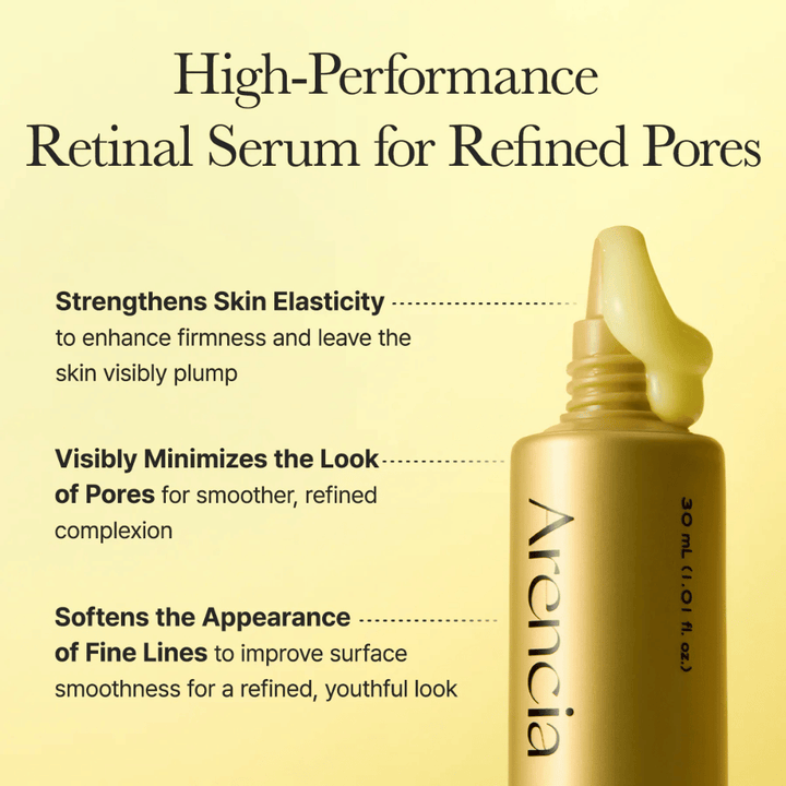 Image d'information sur Arencia Retinal Booster Shot qui renforce l'élasticité de la peau, minimise la visibilité des pores et adoucit les ridules.