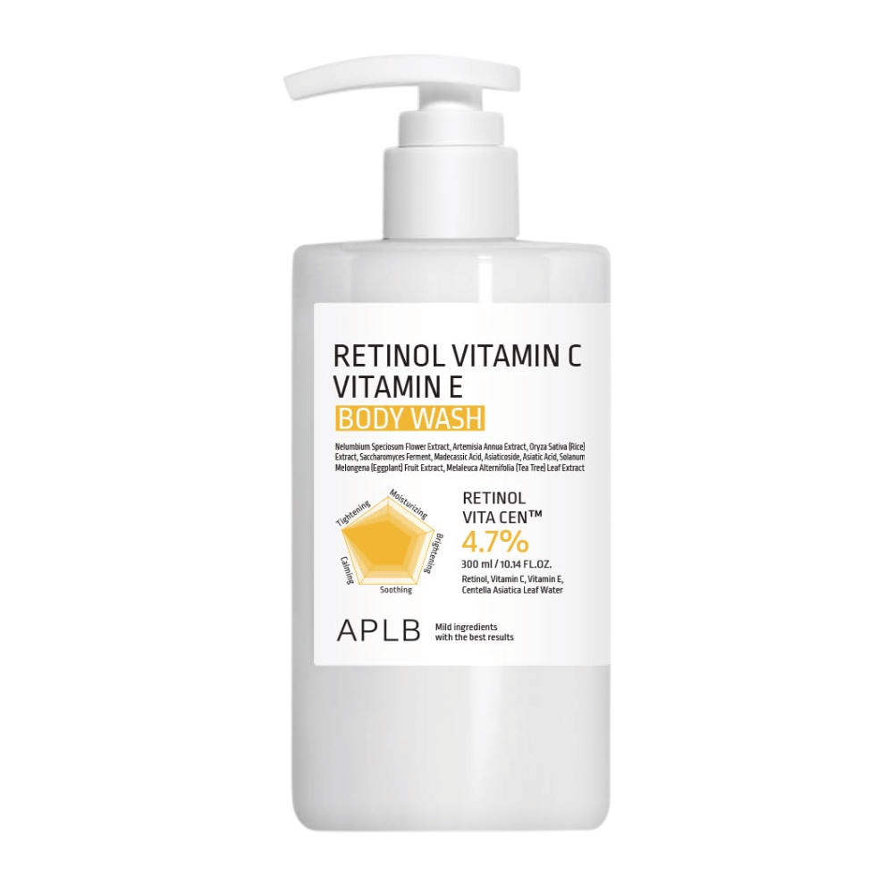 6. APLB Retinol Vitamin C Vitamin E Body Wash 300 ml – gel douche doux et hydratant aux vitamines et au rétinol