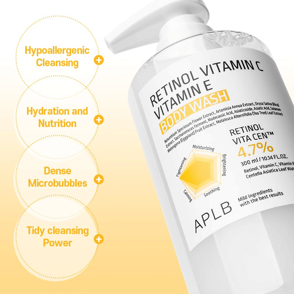 3. APLB Retinol Vitamin C Vitamin E Body Wash – gel lavant hydratant pour le corps au rétinol, à la vitamine C, à la vitamine E et à la centella