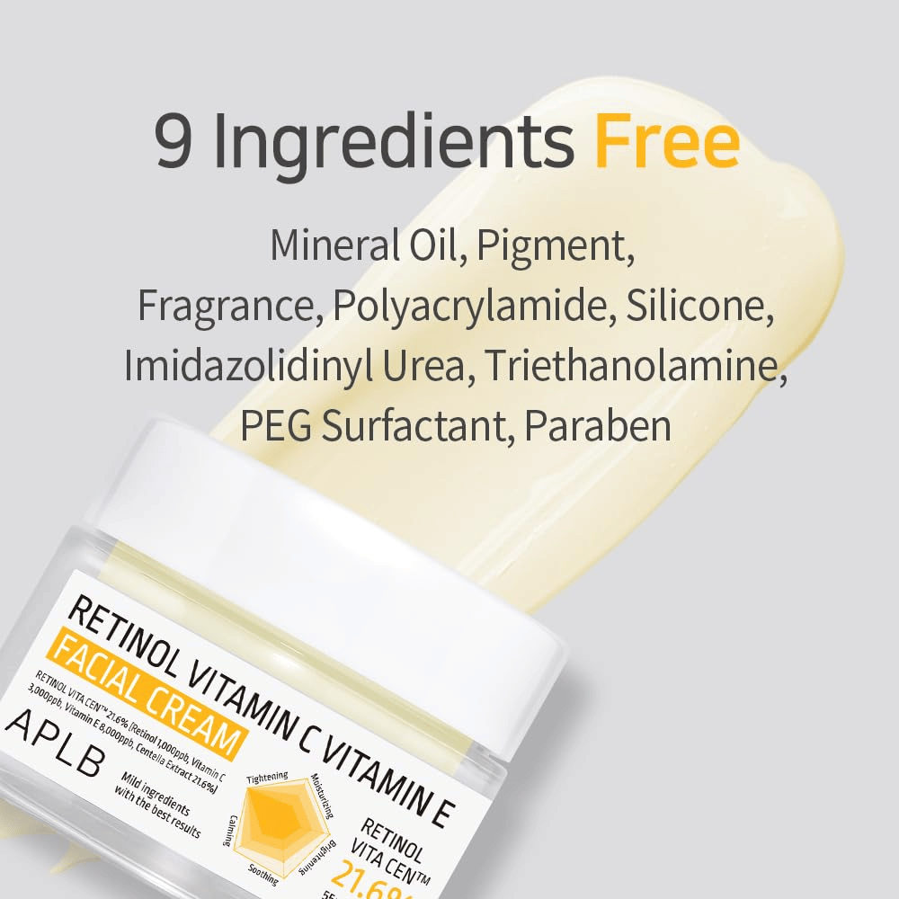 APLB Retinol Vitamin C Vitamin E Facial Cream sans neuf ingrédients sélectionnés