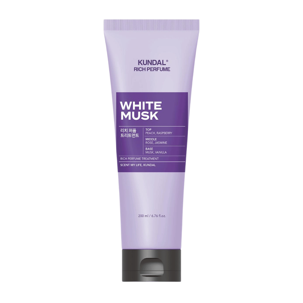 2. KUNDAL Rich Perfume Body Lotion White Musk 200 ml – lotion corporelle hydratante au parfum de pêche, framboise, rose, jasmin, musc et vanille