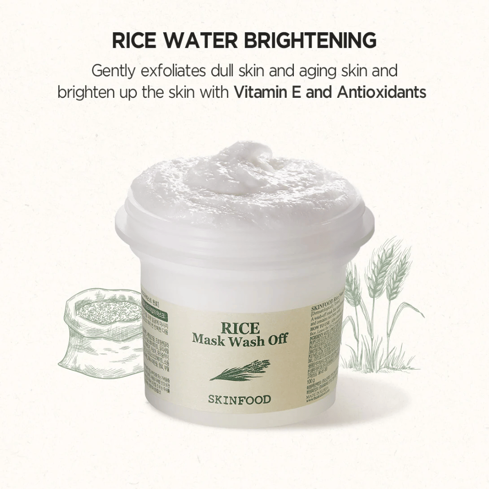 SKINFOOD's Rice Mask Wash Off 120g est recommandé pour éclaircir et aider la peau.